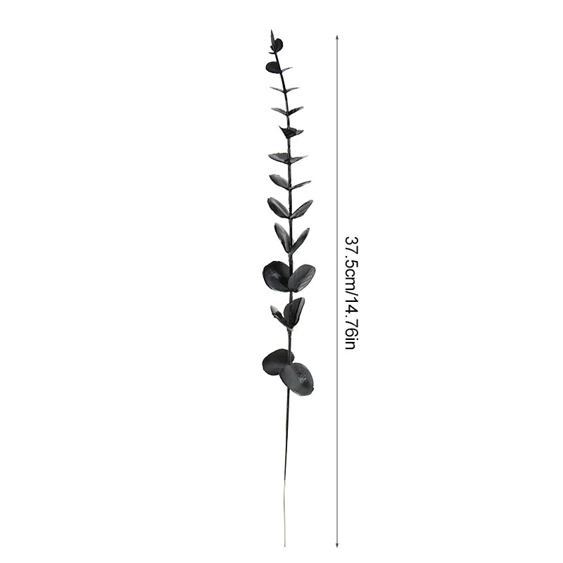 Obbty 10/20Pcs Black Artificial Eucalyptus Branch Stems Faux Halloween Flowers Real Touch Leaves Plant Centerpiece Home Decoration