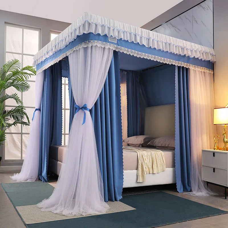 Obbty Four Season Quadrate Palace Mosquito Net with Frame Romantic Shading Bed Curtain Canopy Nets Three-door Bedcover Curtain