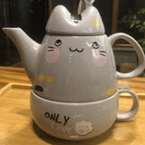 Obbty 400ml Fat Cat Ceramic Mother and Child Pot Coffee Teapot Set Tea Pot Japanese Cartoon Tea Maker 1 Pot 1 Cup