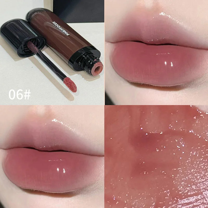 Obbty Red Brown Mirror Lip Glaze Water Light Moisturizing Non-stick Cup Highly Pigmented Red Liquid Lipstick Lip Tint Makeup Cosmetics