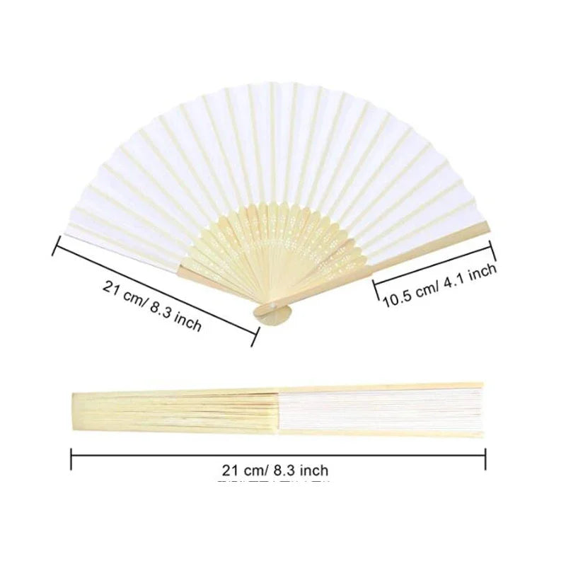 Obbty 40/70pcs Personalized Carved Fans 20pcs White Folding Blank Paper Hand Fans With Gift Bags, Wedding And Abanicos Para Boda