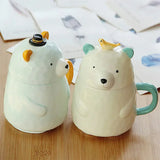 Obbty Cute Cartoon Ceramic Mug High-valued Spoon with Lid Student Couple Water Cup Breakfast Coffee Milk Cup Drinkware