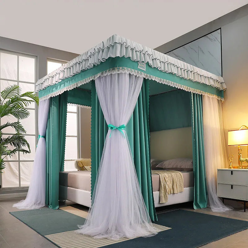 Obbty Four Season Quadrate Palace Mosquito Net with Frame Romantic Shading Bed Curtain Canopy Nets Three-door Bedcover Curtain