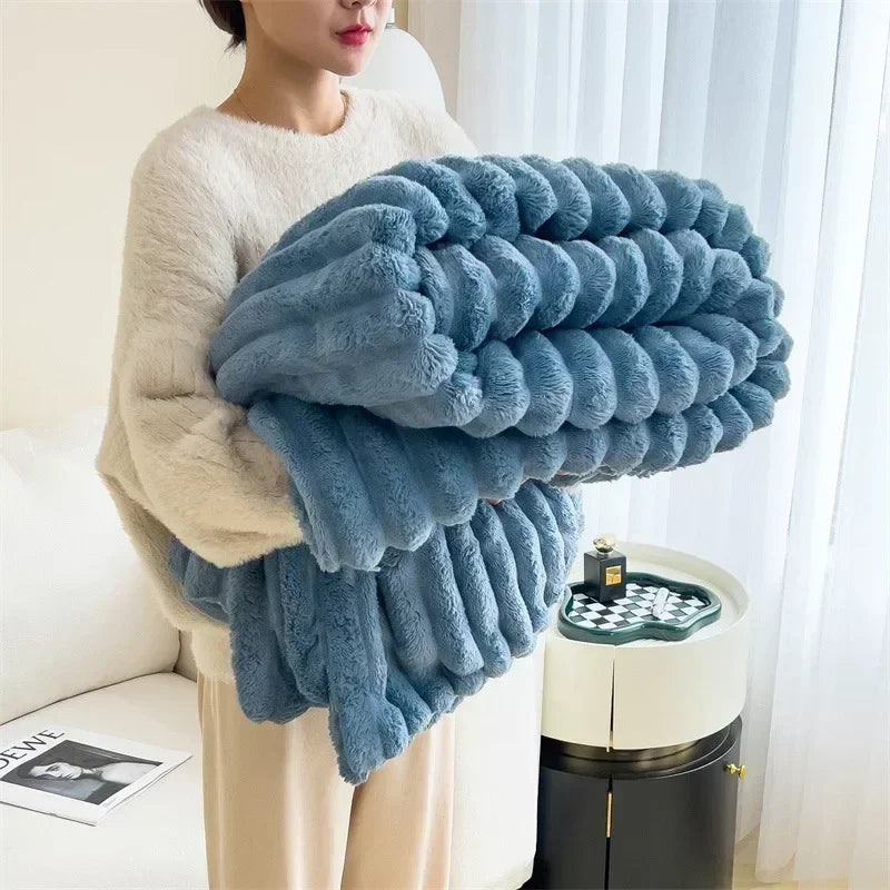 Obbty New Imitation Rabbit Velvet Autumn Warm Blankets for Beds Soft Fluffy Coral Fleece Throw Blankets for Sofa Warmth Bed Sheets