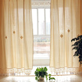 Obbty French Solid Cotton Linen Retro Hollow Curtain Handmade Crochet Bottom Stitching Blackout Window Curtain for Living Room