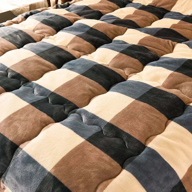 Obbty Plaid Super Thick Warm Blankets for Winter Autumn Milk Fleece Thicken Warmth Sleeping Blanket Soft Fluffy Comforter Quilt Duvet