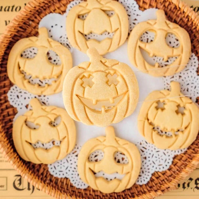 Obbty 13Pcs/Set Halloween Cartoon Cookie Molds Pumpkin Biscuit Fondant Embosser Cutter Mould Halloween Party Pastry Decor Baking Tools