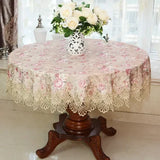 Obbty New Lace Tablecloth Pastoral Round Tablecloth Dining Table Cloths Home Embroidery Table Cover Rose Gold Decoration House Towel