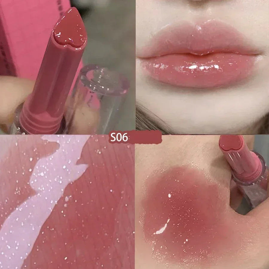 Obbty Water Light Mirror Lipstick Pen Glitter Lip Tint Long Lasting Moisturising Love Heart Shape Solid Lip Gloss Lip Makeup Cosmetics