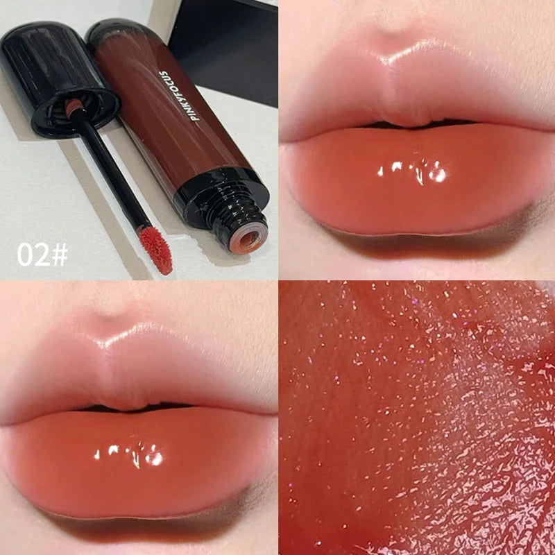 Obbty Red Brown Mirror Lip Glaze Water Light Moisturizing Non-stick Cup Highly Pigmented Red Liquid Lipstick Lip Tint Makeup Cosmetics