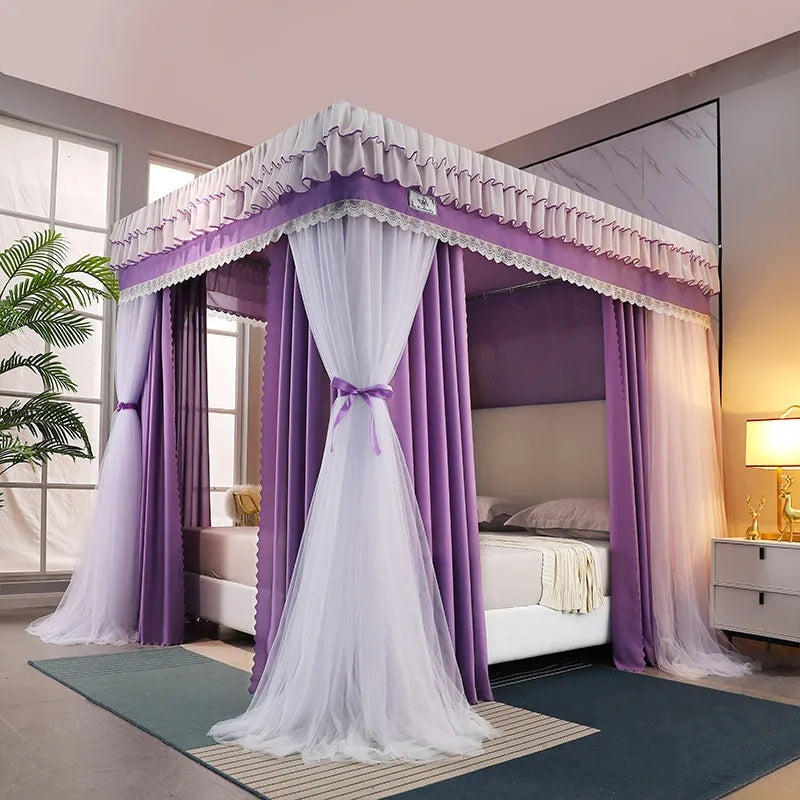 Obbty Four Season Quadrate Palace Mosquito Net with Frame Romantic Shading Bed Curtain Canopy Nets Three-door Bedcover Curtain