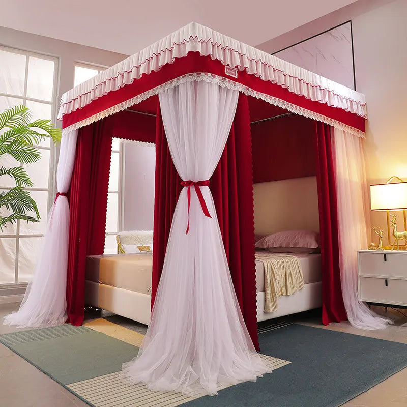 Obbty Four Season Quadrate Palace Mosquito Net with Frame Romantic Shading Bed Curtain Canopy Nets Three-door Bedcover Curtain