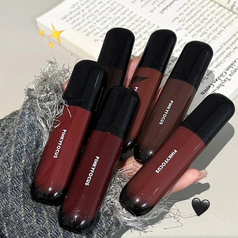 Obbty Red Brown Mirror Lip Glaze Water Light Moisturizing Non-stick Cup Highly Pigmented Red Liquid Lipstick Lip Tint Makeup Cosmetics