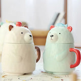 Obbty Cute Cartoon Ceramic Mug High-valued Spoon with Lid Student Couple Water Cup Breakfast Coffee Milk Cup Drinkware