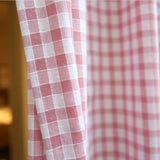 Obbty South Korean Sweetly Pink Plaid Door Curtain for Kitchen Lace Double Layer Checkered Curtains Cloth for Living Room