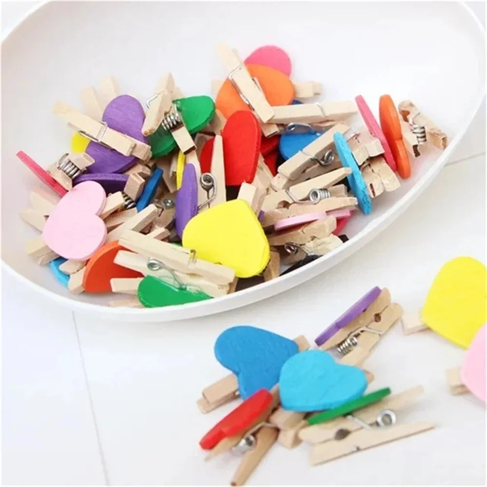 Obbty New 50Pcs/Set Wooden Clips Love Heart Pegs Clothespin DIY Cute Wedding Decoration Craft Pegs Clothespin