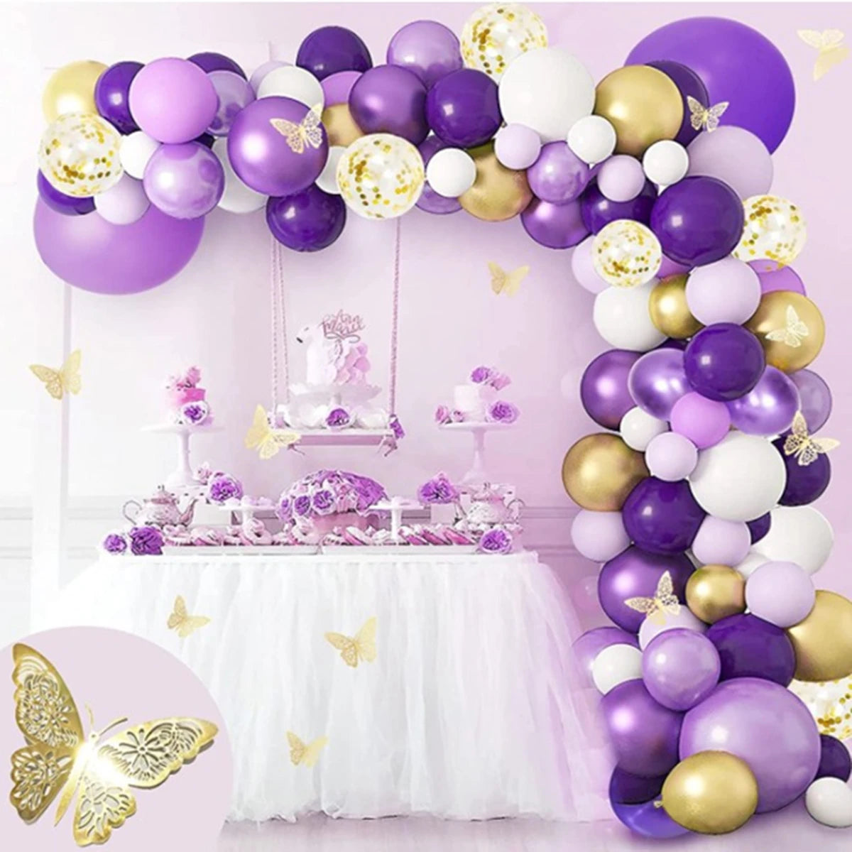 Obbty Purple Golden matte Balloons Silver Confetti Balloon Wedding Valentine's Day Baby Shower Birthday Party Decorations