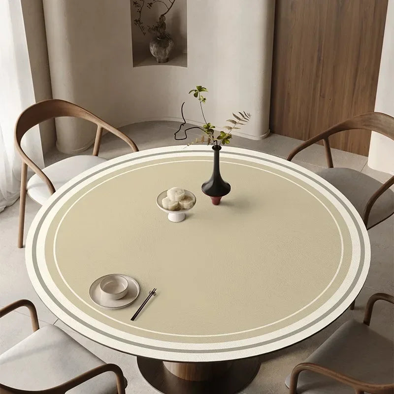 Obbty Round PVC Tablecloth Leather Waterproof Oil-proof Dining Table Mat Japanese Minimalist Style Home Decoration Tablecloths