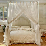 Obbty Pastoral Linen Canopy Bed Curtains with Ruffles, Large Elegant Bed Canopy Curtains Sheer Curtains with Racks Full Set