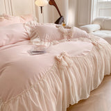 Obbty Pink Romantic French Princess Bedding Set, Lace Ruffles, Bow Bedding Set, Single, Queen, King, Duvet Cover, Bed Sheet, Pillowcas