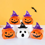 Obbty 8/10pcs Halloween Candy Box Trick Or Treat Pumpkin Ghost Cookies Gifts Boxes Kids Birthday Halloween Party Snack Decor Pack Bags