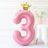 Obbty 40inch Pastel Light Blue Pink Foil Number Balloon With Crown 1 2 3 4 5 6 Boy Girl Birthday Party Baby Shower Wedding Decoration