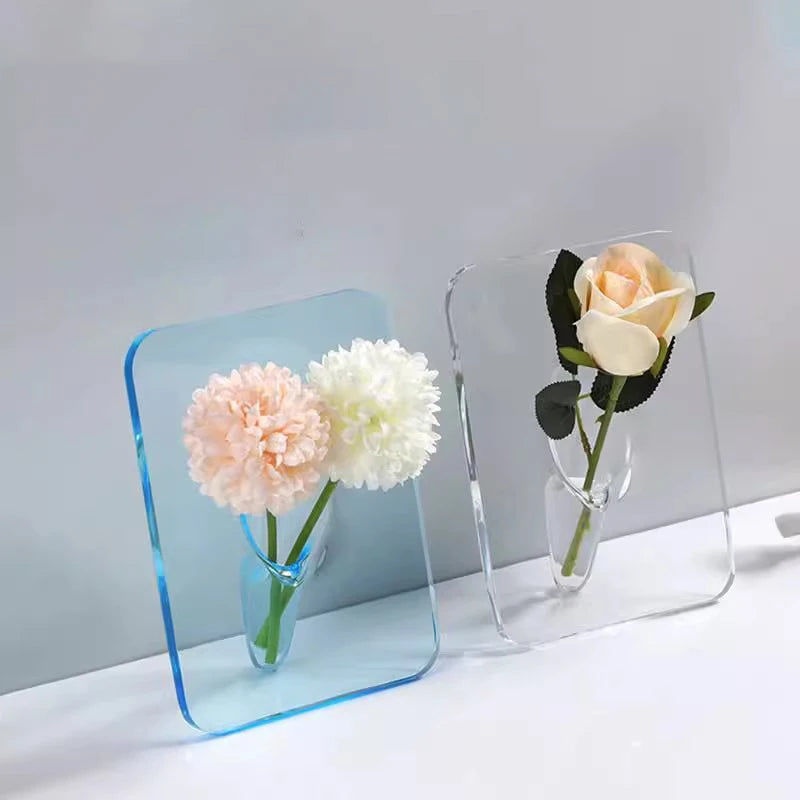 Obbty 20×15cm Creative Art Acrylic Photo Frame Vase Hydroponic Flower Arrangement Device Transparent Vase Home Decoration Ornaments