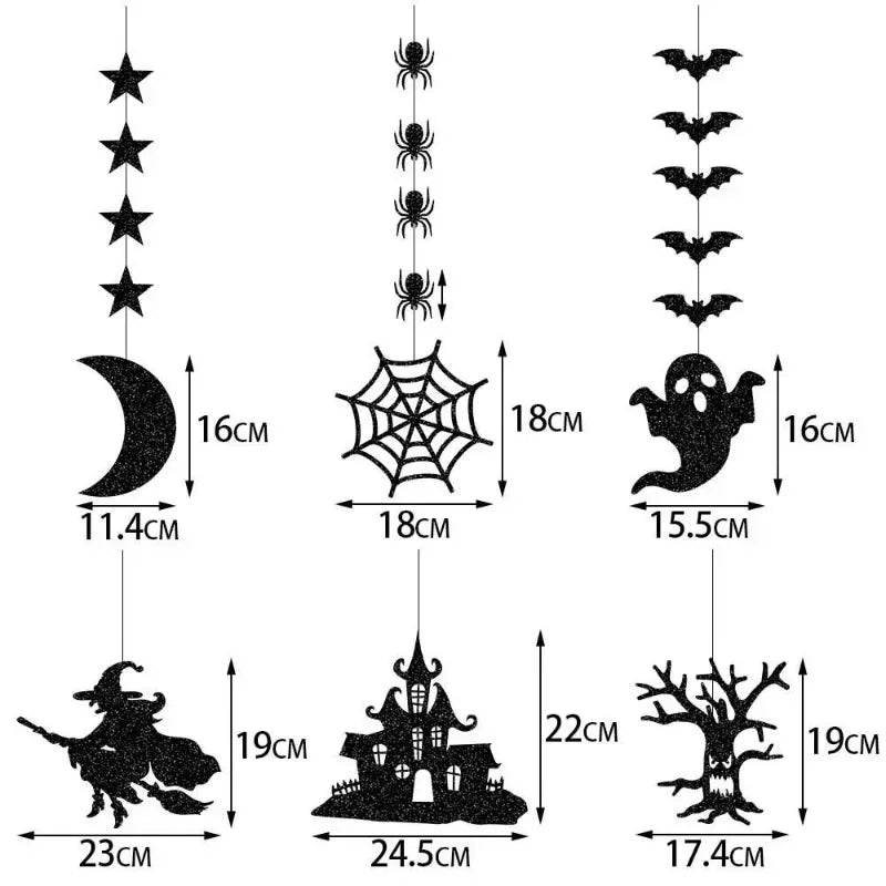 Obbty 6pcs Halloween Hanging Banner Garland Scary Spider Witch Ghost Bat Pendant Ornament Happy Halloween Party Decorations for Home