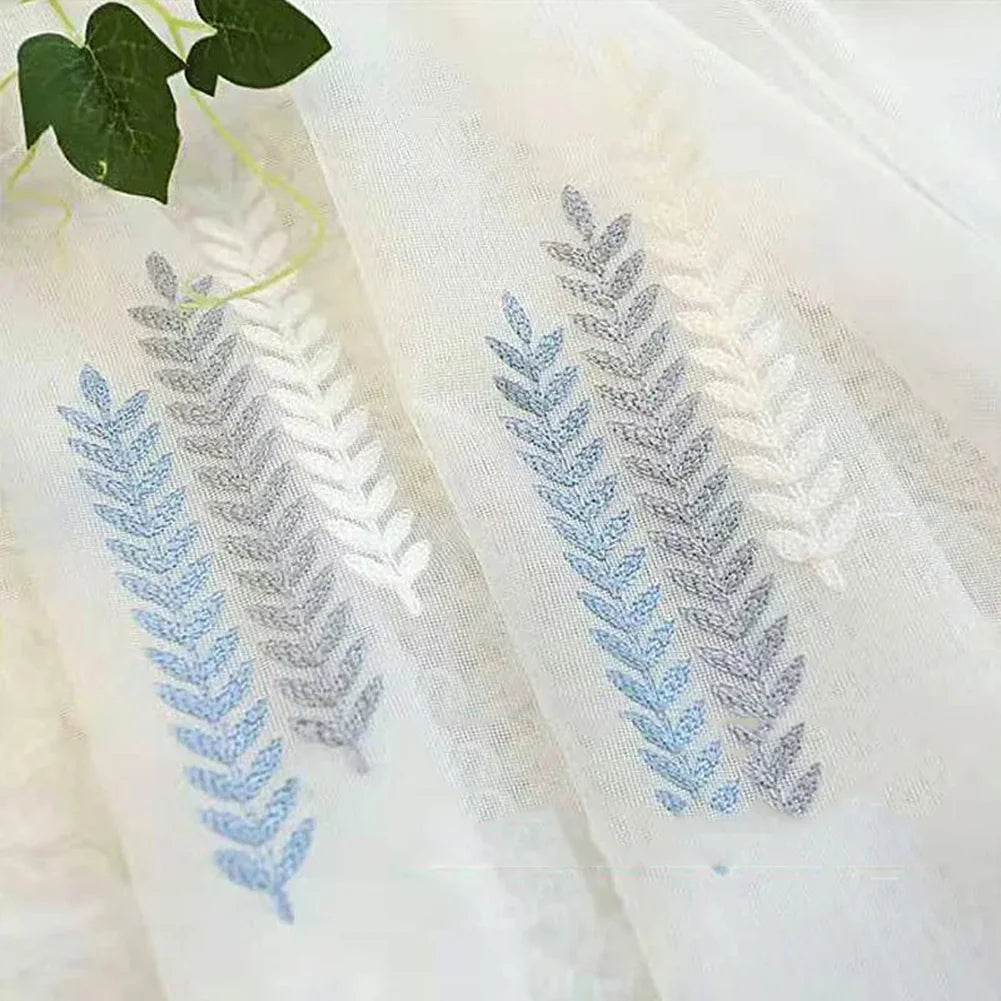 Obbty Ear of Wheat/Twin Leaves Voile Transparent Embroidered Curtains,Modern Simple Decorative Curtain(Yellow/Blue/Pink/Gray)