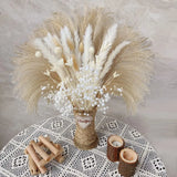 Obbty 80pcs Pampas Grass Flowers Set,Dried Plants Bouquet Arrangement,100% Natural Dry Flowers Boho Decoration,Living Room Vases Decor