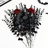 Obbty 10/20Pcs Black Artificial Eucalyptus Branch Stems Faux Halloween Flowers Real Touch Leaves Plant Centerpiece Home Decoration