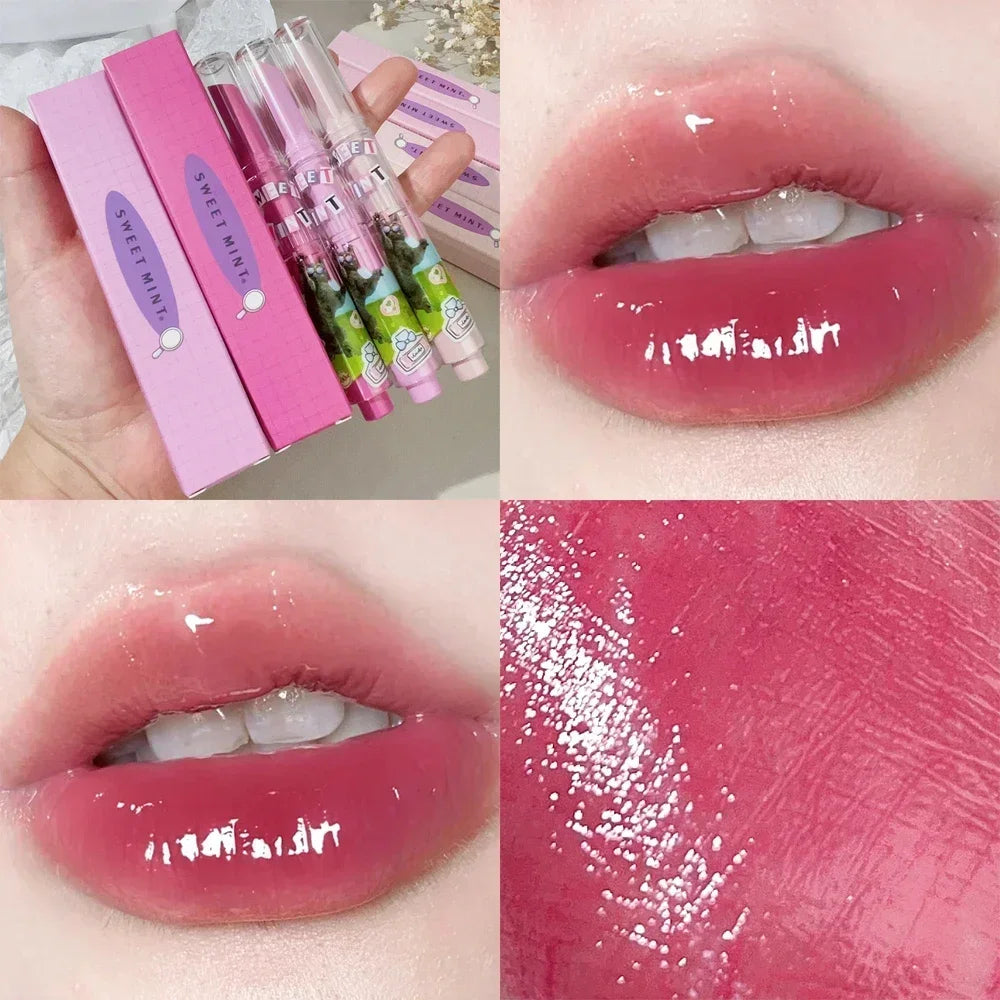 Obbty Water Light Mirror Lipstick Pen Glitter Lip Tint Long Lasting Moisturising Love Heart Shape Solid Lip Gloss Lip Makeup Cosmetics