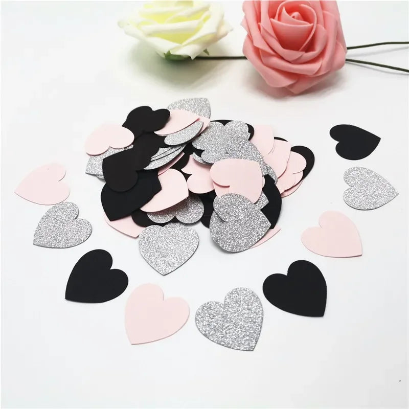 Obbty 100pcs Glittler Rose Gold 3cm Heart Paper Confetti Wedding Card Paper Confettis Birthday Baby Shower Wedding Party Supplies