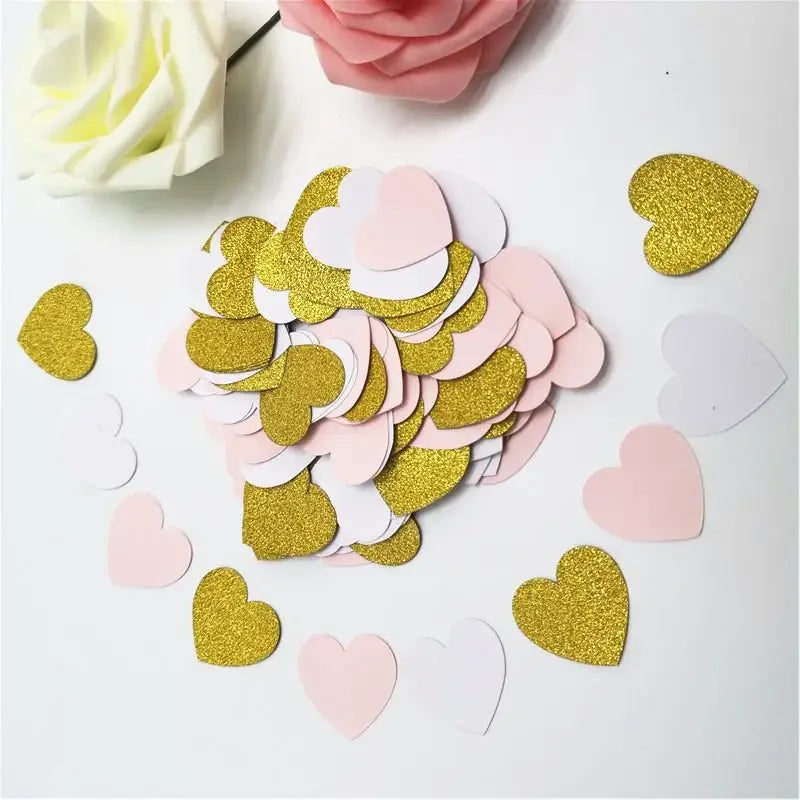 Obbty 100pcs Glittler Rose Gold 3cm Heart Paper Confetti Wedding Card Paper Confettis Birthday Baby Shower Wedding Party Supplies