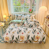 Obbty Green Leaves Floral Duvet Cover Bedding Set 100% Cotton for Teen Girls Garden Botanical Comforter Cover for All Season Bedroom