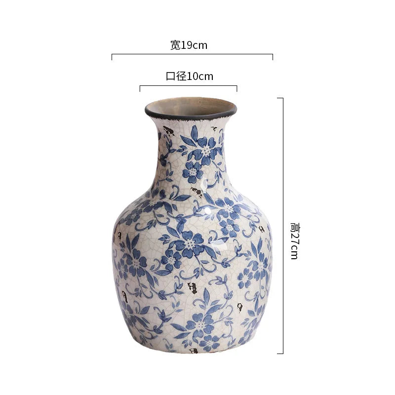 Obbty Blue and White Porcelain Vases Flower Arrangements Living Room Decorations Chinese Style Ceramic Home Decoration Retro Porcelain