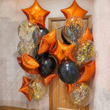 Obbty 18pcs/set 18inch Orange Stars Foil Balloons Gold Confetti Black Latex Ball Halloween Kids Birthday Party Decors Inflate Balls