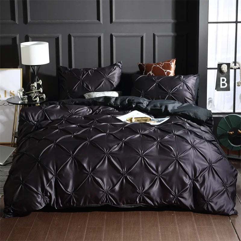 Obbty Luxury Rayon Pinch Pleated King Size Bedding Set Satin High-end Duvet Cover Set Double Bed Quilt Cover with Pillowcase No Sheets