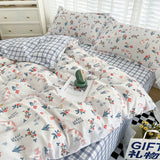 Obbty Cute Cat Duvet Cover Cotton 3 PCS Floral Bedding Sets All Seasons Comforter Covers for Boys Girls Kids Teen Dorm Preppy College