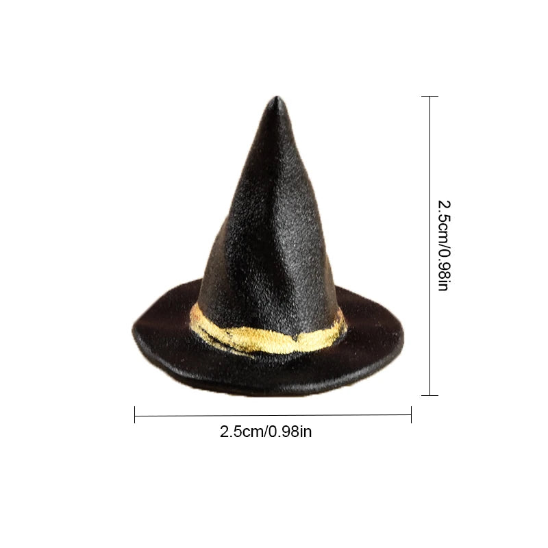 Obbty 10Pcs Mini Witch Hat For Halloween Party DIY Decoration Kids Toy Doll Pumpkin Tiny Hats Cake Ornament Dollhouse Miniature Crafts