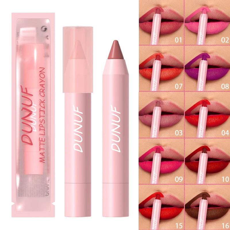 Obbty 18-Colors Lipstick Pencil Waterproof Sexy Red Matte Contour Tint Lipstick Lasting Non-stick Cup Lipliner Pen Lip Makeup Cosmetic