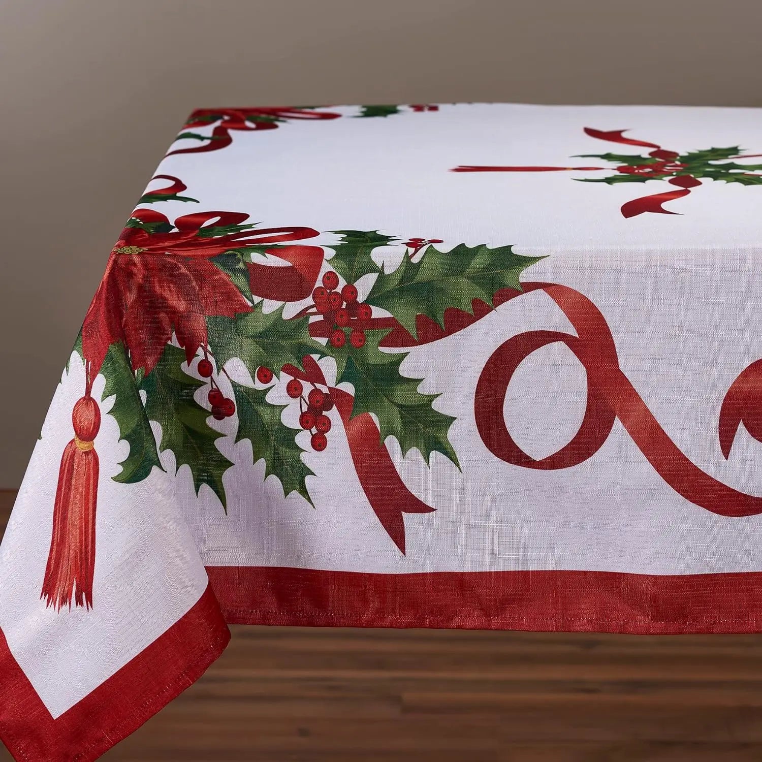 Obbty Christmas Ribbon Tablecloth Merry Xmas Table Cloth Harvest Holiday Fall Wedding Party Table Dinning Tablecover Home Decoration