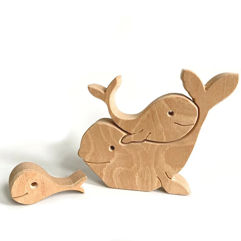 Obbty Cute Animal Dolphins Rabbits Bear Family Theme Art Diy Family Wooden Desktop Ornament Home Deco Mother's Day Gift