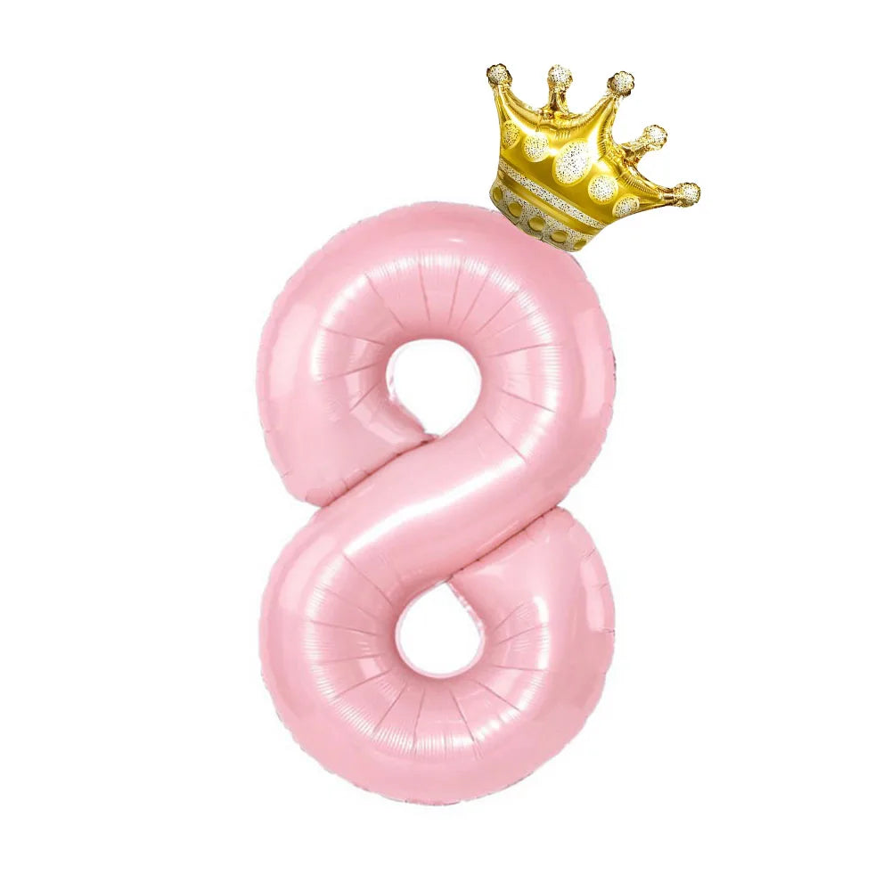 Obbty 40inch Pastel Light Blue Pink Foil Number Balloon With Crown 1 2 3 4 5 6 Boy Girl Birthday Party Baby Shower Wedding Decoration