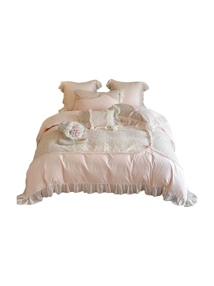 Obbty Brand New Rose Floral Wedding Bedding Sets Korean Ins Lace Duvet Cover Set Premium Cotton Winter Quilt Set housse de couette