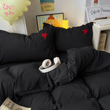 Obbty Cool Black Duvet Cover Set Ins Nordic Embroidery Heart Bed Sheet Set Of Four Pieces Home Luxury Bedding Set For Girls