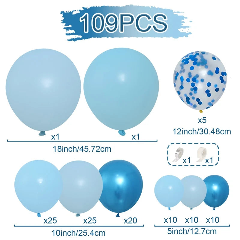 Obbty 109pcs Blue Balloon Garland Arch Kit Birthday Party Decoration Kids Baby Shower Boy Girl Latex Ballon Wedding Birthday Suppiles