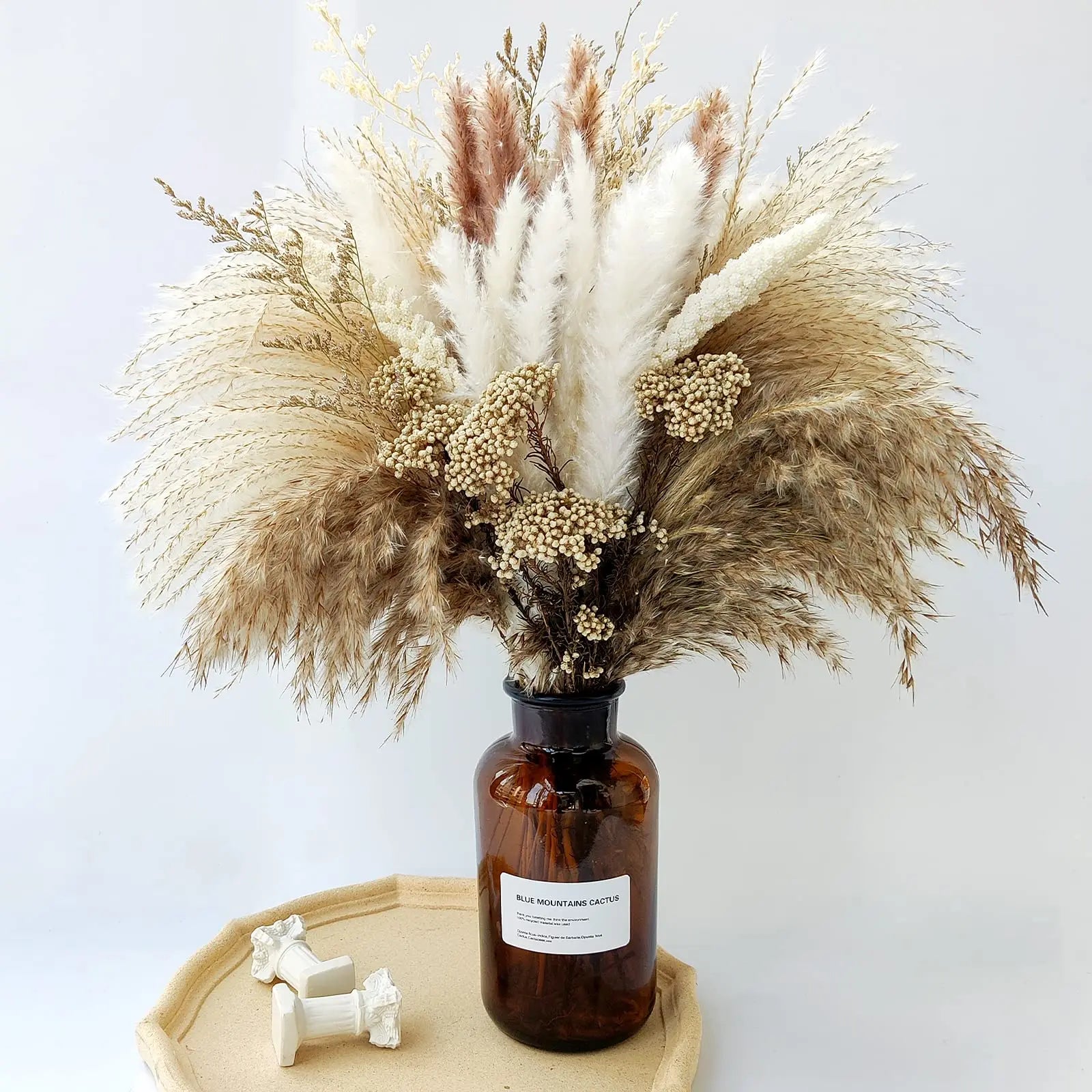 Obbty 80pcs Pampas Grass Flowers Set,Dried Plants Bouquet Arrangement,100% Natural Dry Flowers Boho Decoration,Living Room Vases Decor