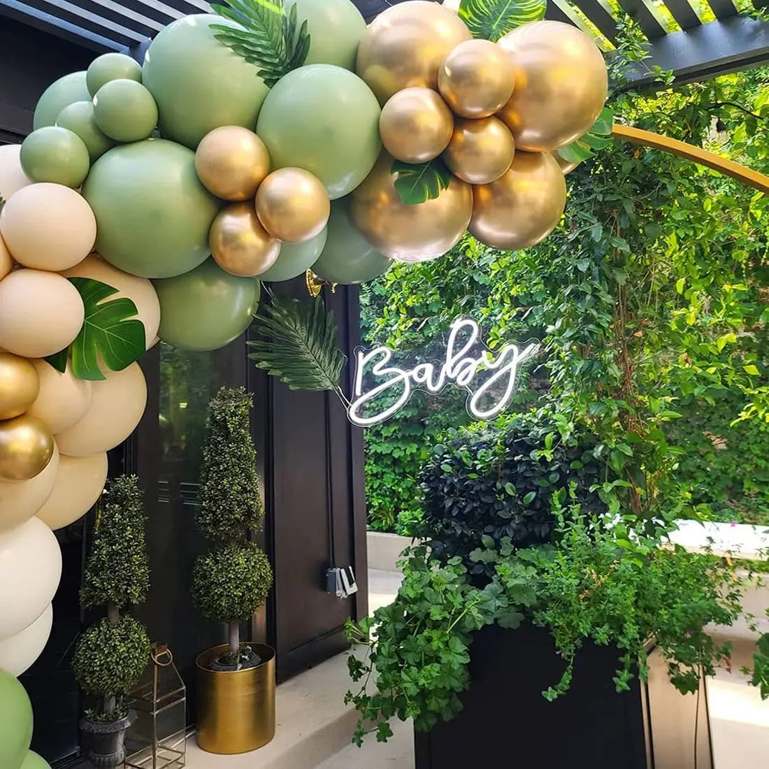 Obbty 40PCS Sage Green Gold White Latex Confetti Balloons Baby Shower Birthday Wedding Party Decorations Globos