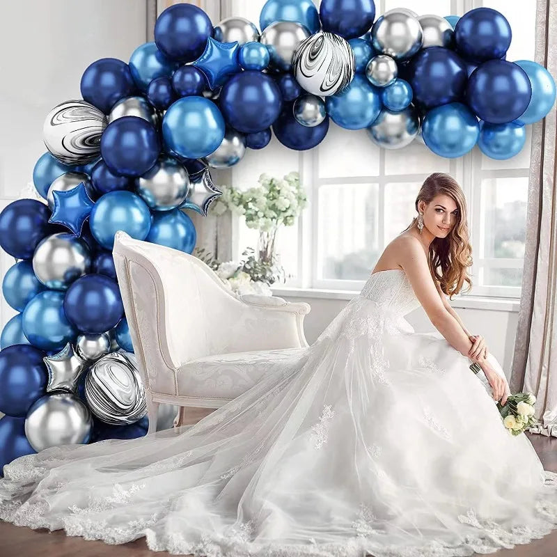 Obbty Metallic Blue Balloons Garland Kit Silver Agate Black Balloon Arch Birthday Party Decoration Kids Birthday Wedding Ballon